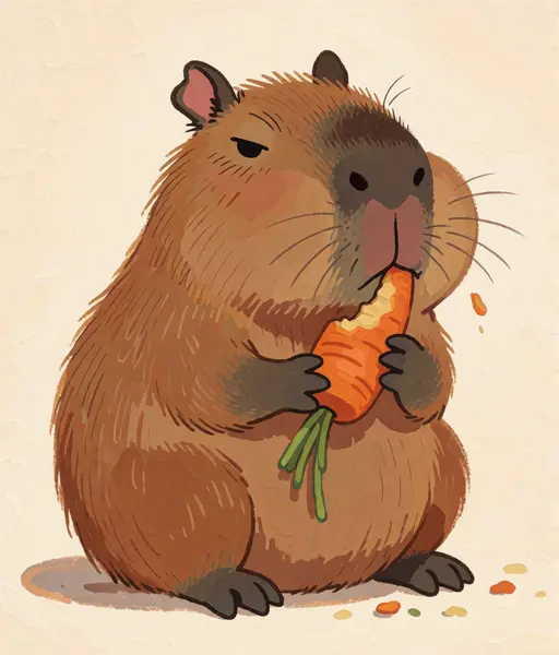 Wortel mid-chomp with a carrot
